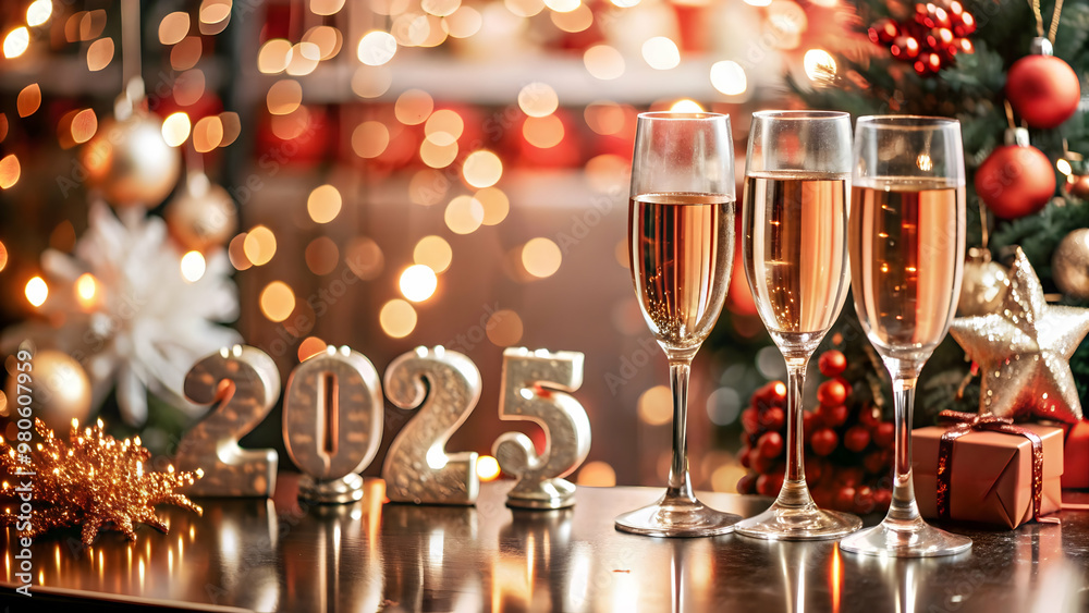 Glossy Champagne Tower: Elegance of New Year 2025 Captured with ...