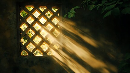 Canvas Print - Sunlight Streaming Through a Window with a Lattice