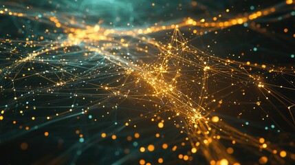 Poster - A complex web of digital connection lines and dots, representing technological innovation and communication networks