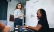 © Jacob Lund - Business woman giving a presentation on a product flowchart in a business meeting