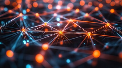 Poster - A complex web of digital connection lines and dots, representing technological innovation and communication networks