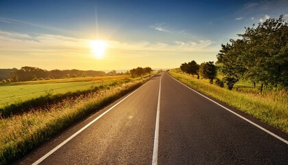 Canvas Print - Empty road leads to sunset