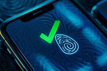 Aufkleber - Fingerprint scan on a smartphone screen, illustrating biometric security technology for secure access and data protection on mobile devices.