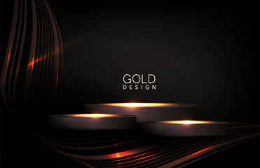Canvas Print - Dark background with a golden podium and wavy ribbons of color.