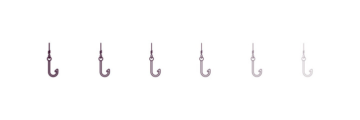 fishing hook outline icon. Linear vector from nautical concept. 6 different line style fishing hook icon included thin, light, regular, medium, bold, black