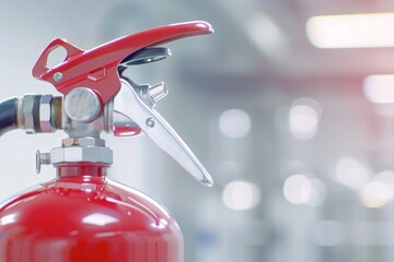 Close-up view of a fire extinguisher handle, highlighting essential safety equipment for emergency situations and fire prevention.