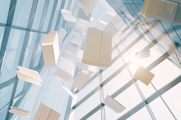 Poster - Flying documents in a disorganized archive, representing chaotic paperwork, information overload, and administrative challenges in an office environment.