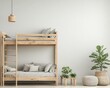 © Creator88 - Spacious kids' bedroom with a grey bunk bed, light wood accents, and minimalist storage solutions, kids' room, open design