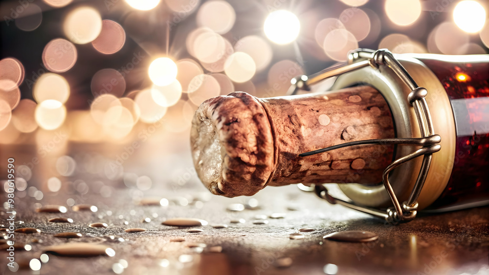 Floating Champagne Bottle Cork Concept for New Year 2025: Isolated Cork ...