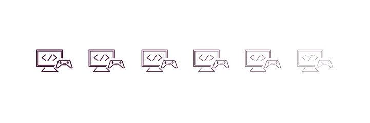 game development outline icon. Linear vector from programming concept. 6 different line style game development icon included thin, light, regular, medium, bold, black