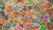 © Atlas - A vibrant collection of historical postage stamps from around the world displayed beautifully