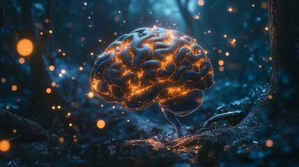 artificial intelligence. a.i. abstract and futuristic human brain on dark blue background. innovatio