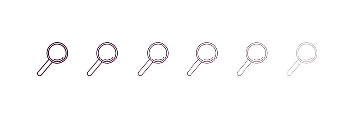Poster - magnifier outline icon. Linear vector from tools concept. 6 different line style magnifier icon included thin, light, regular, medium, bold, black