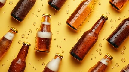 Pattern of beers on yellow background