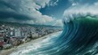 © Emma - A tsunami wave towering over a coastal city, moments before crashing onto the shore