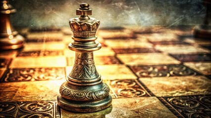 Wall Mural - A Close-Up of a Gilded Chess Queen on a Decorative Board