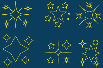 Wall Mural - hand drawn gold star sparkle shine of doodle set. yellow star shine twinkle glow, spark glitter, mag