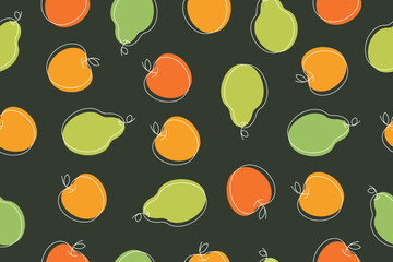 Wall Mural - Seamless pattern with fruits. Vector illustration with apples and pears. Vector. Vector illustration