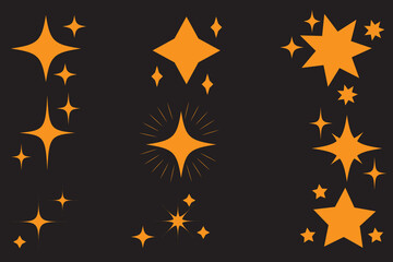Wall Mural - hand drawn gold star sparkle shine of doodle set. yellow star shine twinkle glow, spark glitter, mag