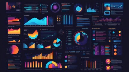 Wall Mural - A vibrant infographic design in a vector program, with charts, icons, and text blocks organized neatly on the screen.