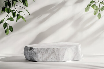 Wall Mural - Minimalist Stone Display Stand with Nature-Inspired Shadow Effects, 3D Rendering