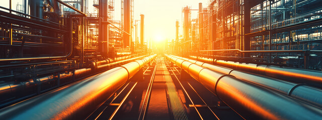 Gleaming Metallic Pipelines in Industrial Complex