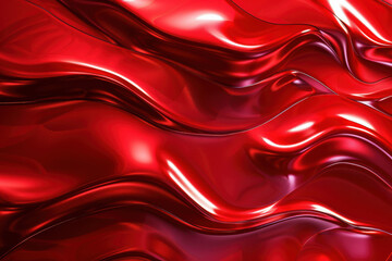 Sticker - close up horizontal illustration of glossy red waves abstract wallpaper background