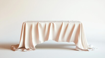 Wall Mural - A tablecloth gracefully draped over a table, isolated on a white background, emphasizing the texture and design of the fabric.