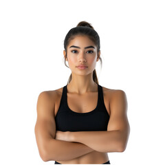 strong young woman in workout gear isolated on transparent background