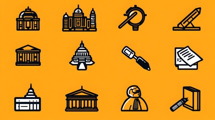 Poster - Minimalist icon collection featuring universal symbols, clean lines, versatile design, suitable for various applications and digital interfaces.