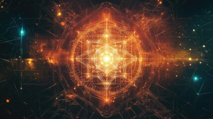 Poster - Digital representation of sacred geometry patterns with modern tech vibes, leaving space for belief messaging.
