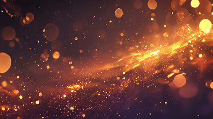 Poster - Dark background with golden light spots on it, light spots scattered on the background, with a golden ray in the middle