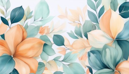 Sticker - Peach and teal floral illustration