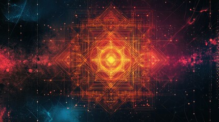 Poster - Tech-driven sacred Indian geometry on a digital canvas, with space for belief messaging