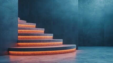 Wall Mural - Modern Concrete Staircase with Warm Glow Lighting.