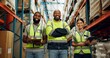 © Nina2024/peopleimages.com - People, employees and happy in warehouse on portrait for manufacturing with teamwork. Business, coworking and smile with clipboard or tablet at wholesale for package, supply chain and delivery