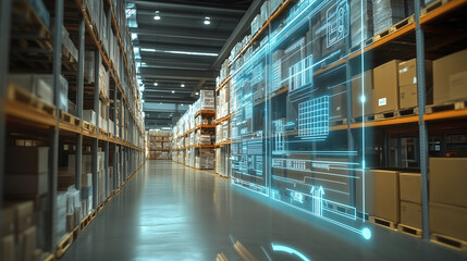 Wall Mural - a modern shipment tracking system in a warehouse through virtual technology system 