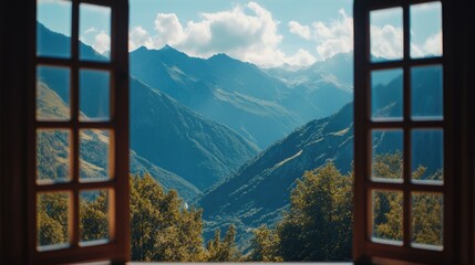 Wall Mural - Serene Mountain View from a Window