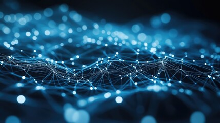 Poster - An abstract digital network of dots and lines forming a complex web of connections, illustrating modern technology