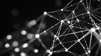 Poster - An abstract digital network of dots and lines forming a complex web of connections, illustrating modern technology