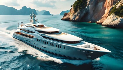 Elegant yacht sailing through azure waters, embodying summer travel and adventure with endless horizons and serene nautical escapes.