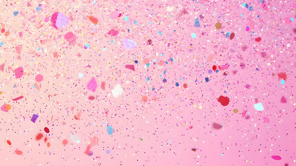 A Festive Background of Pink Confetti Falling on a Pink Background