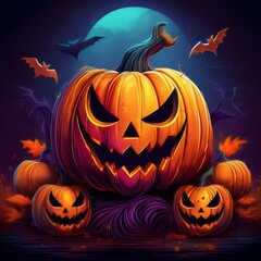 lack o'lantern halloween background, dark fullmoon night