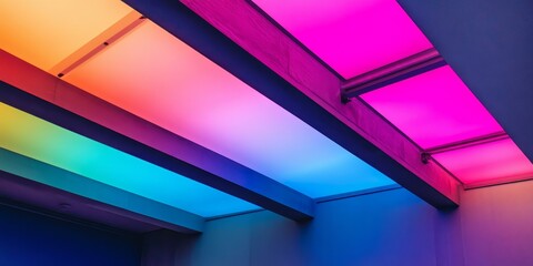 Wall Mural - Colorful ceiling with beams and glowing lights.