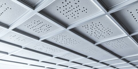 Wall Mural - White ceiling tiles with black holes.