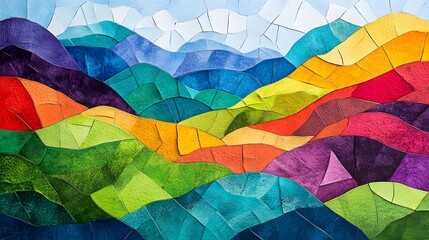 Abstract Colorful Mosaic Landscape with Curved Lines