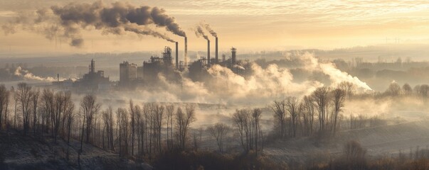 Desolate Factory Amidst Barren Trees - Confronting Industrial Environmental Damage