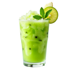 kiwi, lime, and apple slushie with mint garnish dessert isolated transparent background