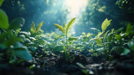 Canvas Print - Lush green plants growing in sunlight, symbolizing growth and nature's beauty.