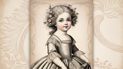 Vintage style illustration of a young girl